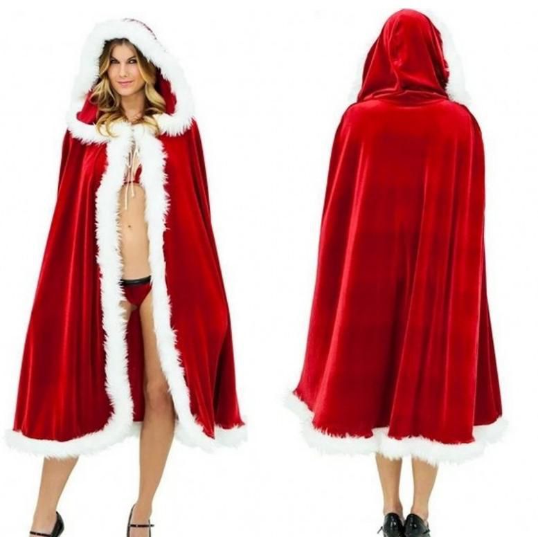 Women Hooded Cape Adult Unisex Long Cloak Red Christmas Cosplay Costume Dress Coats
