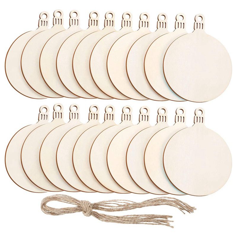50Pcs Unfinished Wood Ornaments Wood Slices Round Wood Pieces Embellishments for Decoration Hanging and DIY Craft