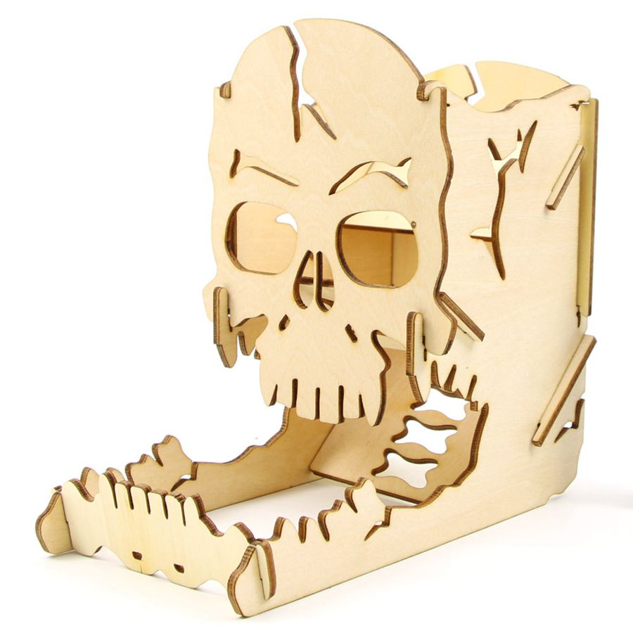 Skull Dice Tower Wood Skull Carving Dice Easy Roller Box for RPG Board Games