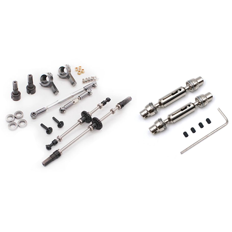 1 set RC Car Spare Parts Metal Front Rear Drive Shaft & 1 set metal Front Rear Axle Steering Pull Rod Servo Pull Rod ， WPL parts