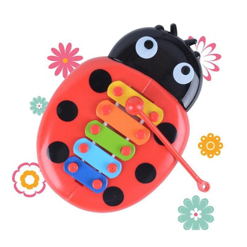 5-Tone Xylophone And Cymbal Hand-Held Piano Toy Ladybug Knocking On Piano Children Learning Music Puzzle Toys
