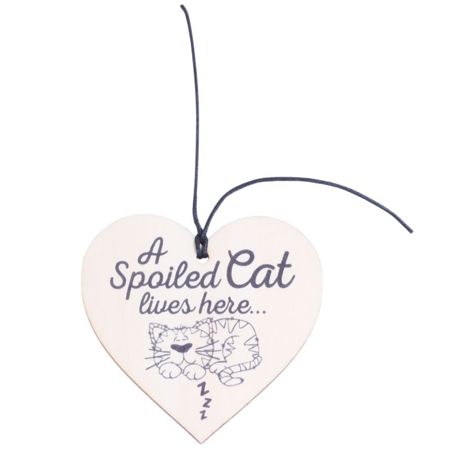 Harmony A Spolied Cat Lives Here Wooden Hanging Heart Love Cats Sign Shabby Chic Plaque