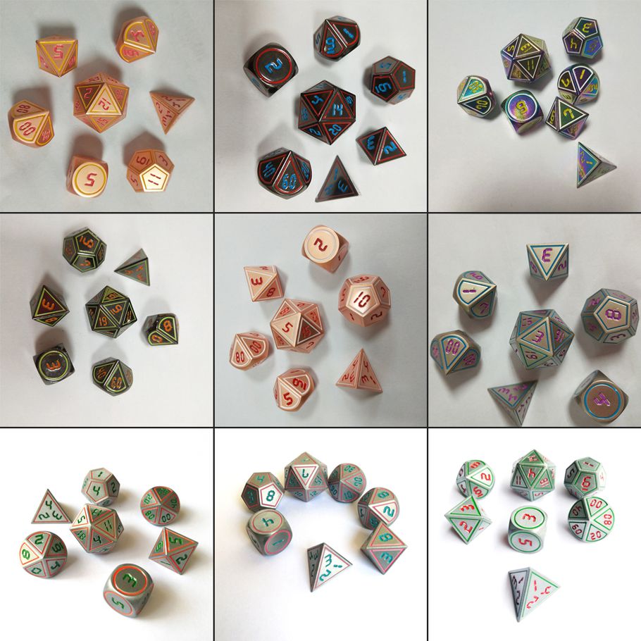 2019 Vintage 7pcs/set  Antique Metal Polyhedral Dice Color DND RPG MTG Role Playing Game T&G