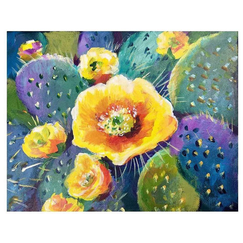 DIY Paint By Numbers, Canvas Painting Kit for Adults, Drawing Paintwork with Paintbrushes, Acrylic Pigment-Yellow Cactus
