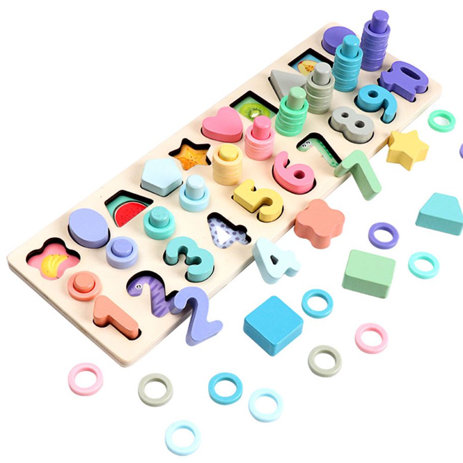 3 in 1 Wooden Puzzle Stacking Board Color Shape Matching Education Kids Toy