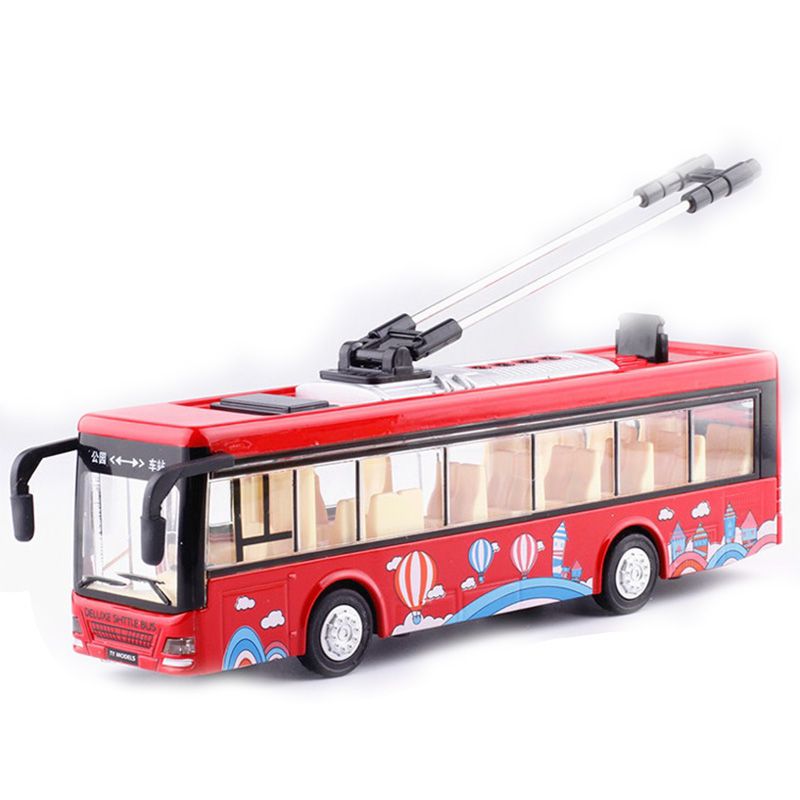 Kids Toys Alloy Sightseeing Bus Model 1/32 Trolley Bus Diecast Tram Bus Vehicles Car Toy with Light & Sound Collections
