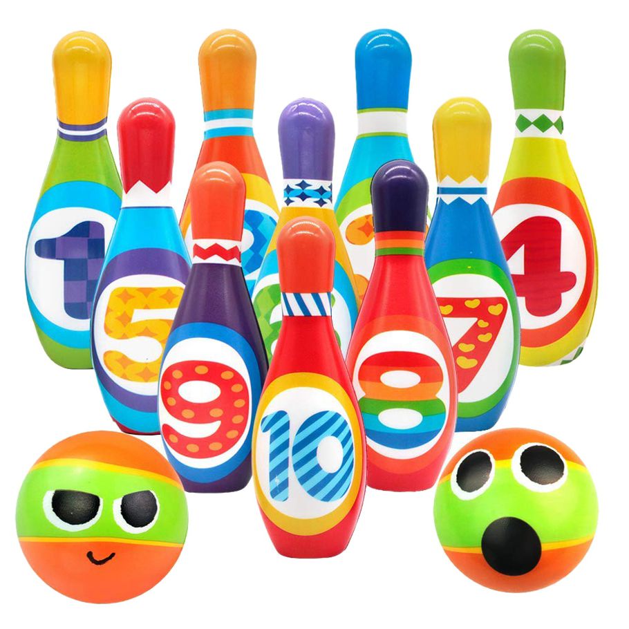 Kids Foam Bowling Set , 10 Indoor Colorful Soft Pins 2 Bowling Balls,Toddlers Toys Printed with Number,Sport Gift for Baby Boys Girls Age 1 2 3 4 5 6 Years Old