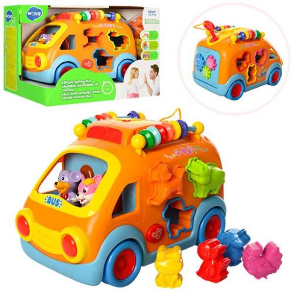 Hola Baby Toys Innovative Vehicle Happy Bus Toy With Music and Light and Blocks Kids Early Learning Educational Toy Gifts