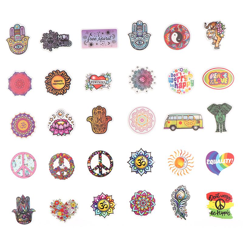 50Pcs Retro Hippies Love And Peace Stickers For Motorcycle Luggage Skateboards
