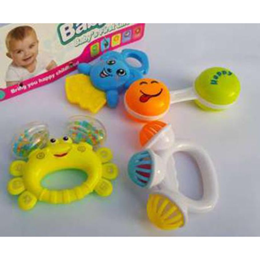 4pcs Baby rattles teether Set Lovely Colourful Shaking Bells roll Balls Bath BPA Free Toys
