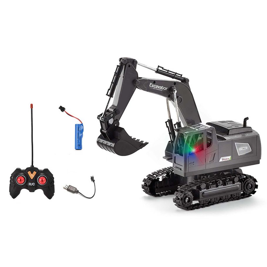 Engineering Vehicle Toy Remote Control Hand Eye Coordination Rechargeable 1:20 Scale Tractor Backhoe Digger Toy with Light for Kids