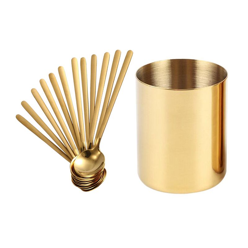 13 Pcs Accessories: 1 Pcs Flower Vase for House Office & 12Pcs/Set Round Shape Coffee Spoon Stainless Steel (Gold) Exquisite Product