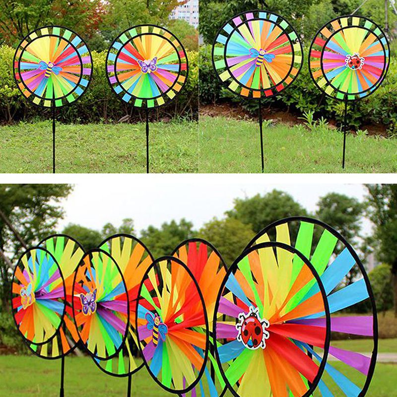 Double Layer Colorful Wheel Windmill Wind Spinner Kids Toys Garden Yard Decor