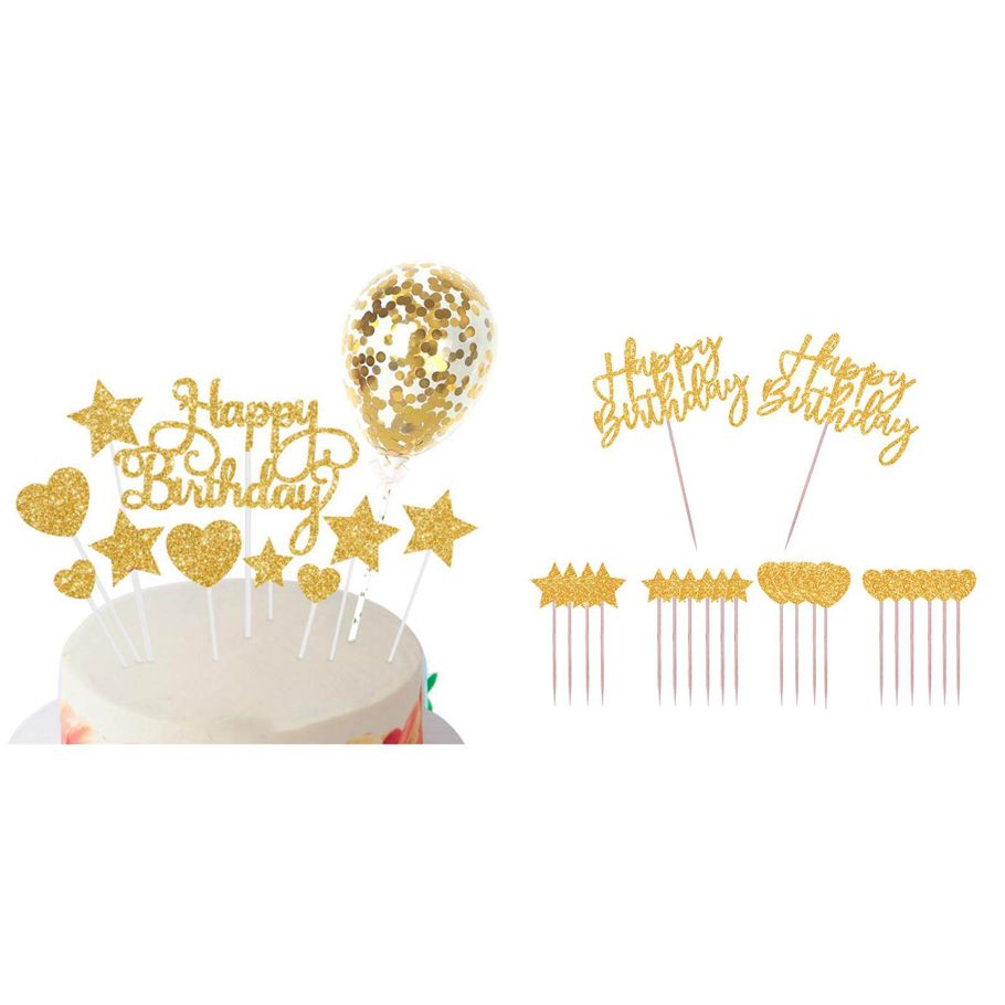 Birthday Cake Topper Set, Glitter Happy Birthday Cake Cupcake Toppers, Birthday