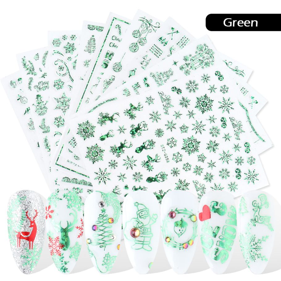 9pcs Christmas Nail Stickers Set Winter Snowflake Red Green Gold Luminous 3D DIY Manicure Decor Gel Slider Decal CHSTZG050-058