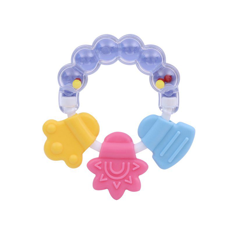 Baby Kid Toddler Teether Molar Rod Chew Toy Silicone Handbell Jingle Design