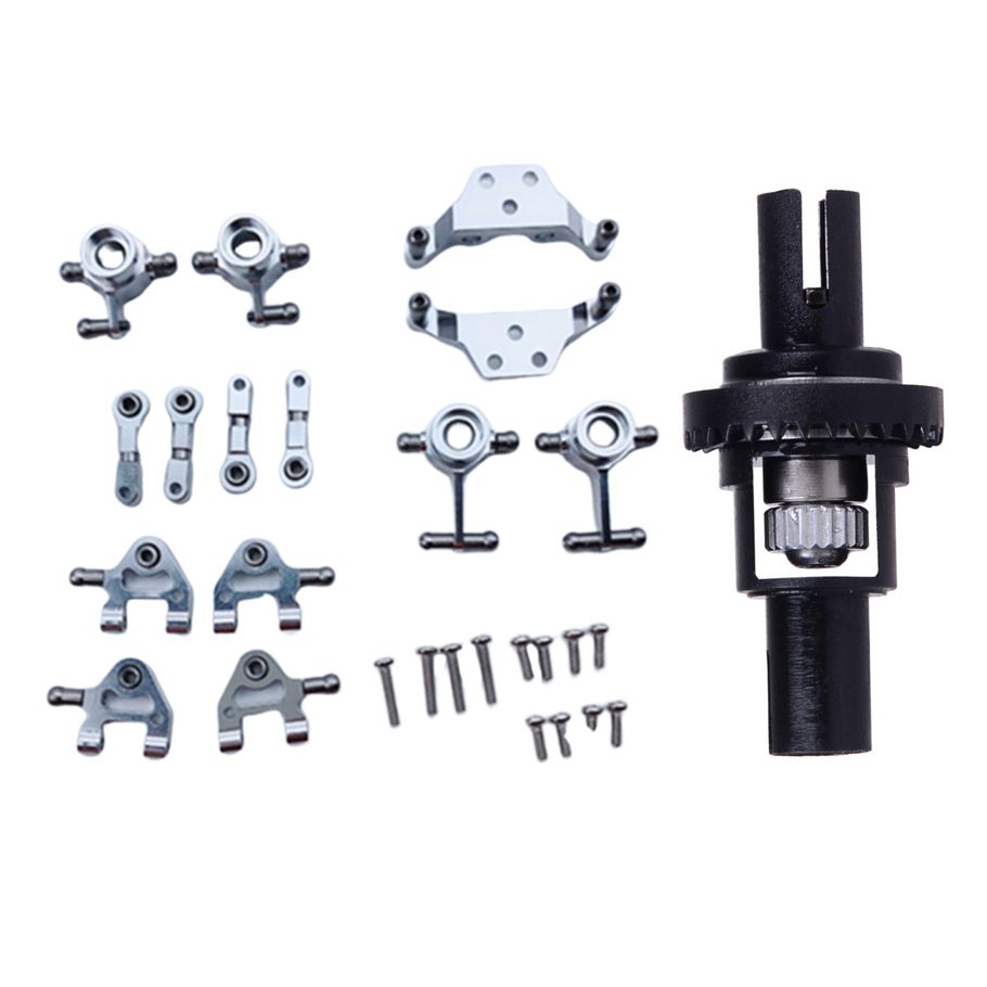 2 Set Metal Upgraded Parts Steering Cup Swing Arm Shock Absorber Plate Set Silver & 1Pcs Upgrade Spare Parts Differential Box K989-26 Adjustable Ball Differential for Wltoys P929 ， K969 parts