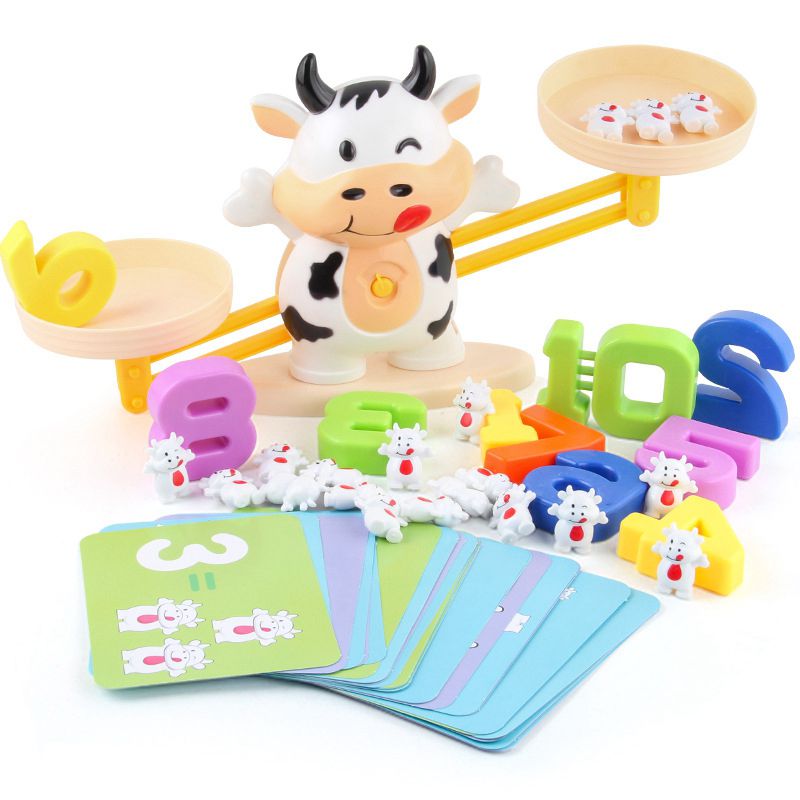 Math Match Toy Cow Balancing Scale Preschool Number Balance Toys Baby Educational Learning Board Game Gift