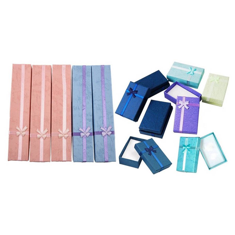 5PCS Paper Package Bowknot Jewelry Necklace Bracelet Earring Ring Gift Box Case, Style-3 Rectangle(22X4Cm) & 12Pcs Assorted Jewelry Gifts Boxes 8.5X5cm