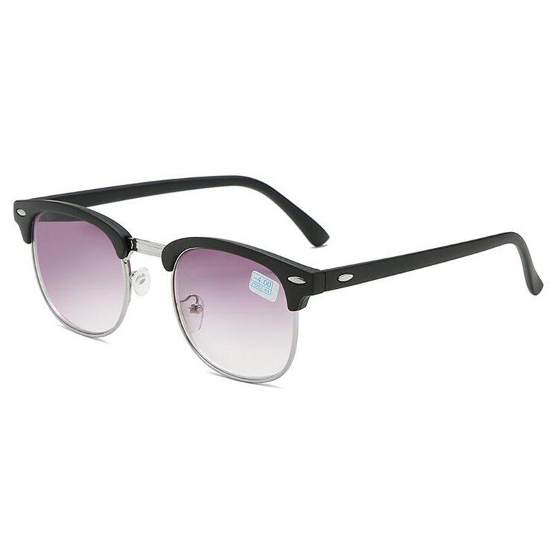 matte silver myopia -5.0Men Women Students Myopia Sunglasses Metal Half Frame Nearsighted Gray Lens Glasses -0.5 -1 -1.5 -2 -2.5 -3 -3.5 -4 -4.5 -5 -6