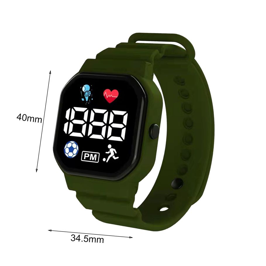 Green forest Electronic Wrist Watch Shockproof Football Pattern Kids Sports LED Electronic Wristwatch