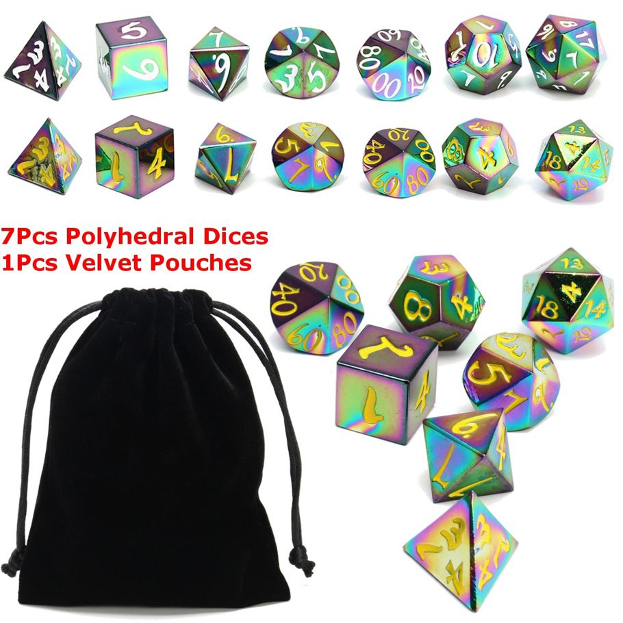 7Pcs Polyhedral Dice Set for Dungeons Dragons D20 D12 D10 D8 D6 D4 Games + Bag