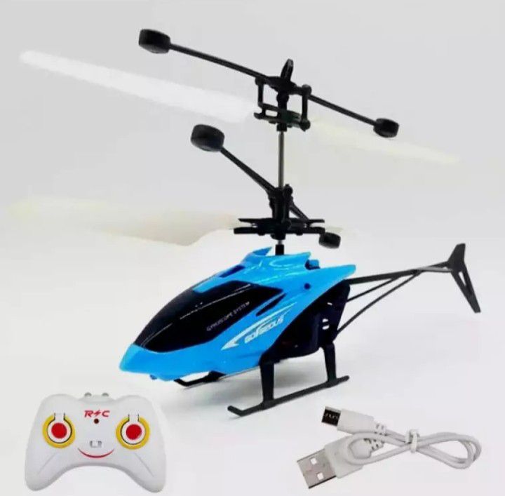 Plastic With Remote Control Flying Helicopter Toy with Infrared Sensor, USB Charger and Flashing Light for Kids