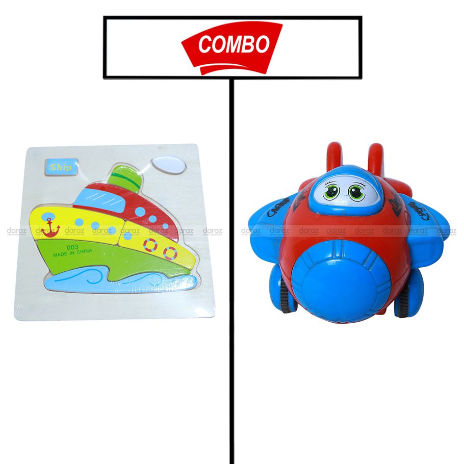MINI SHIP PUZZLE GAME & CARTOON FACE TOY PLANE COMBO COMBO