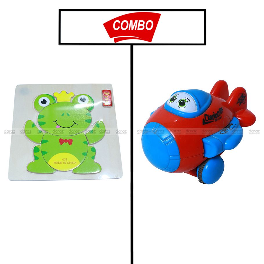 KING FROG PUZZLE GAME & CARTOON FACE TOY PLANE COMBO COMBO