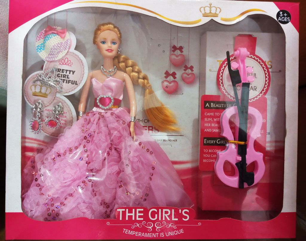 Guitar Barbie Doll Full Set Origin China Perfect Gift For Kids 16 '' Large Size Box With Many Accessories Family Color-Pink