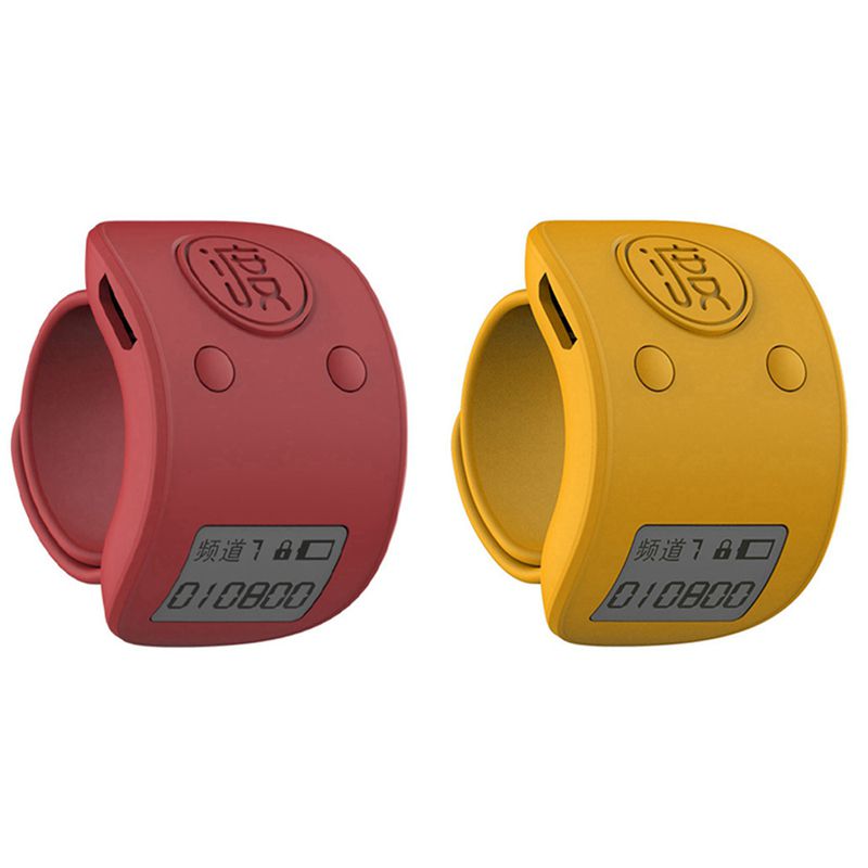 2x Mini Digital LCD Electronic Finger Ring Hand Tally Counter 6 Digit Rechargeable Counters Clicker-Red & Yellow