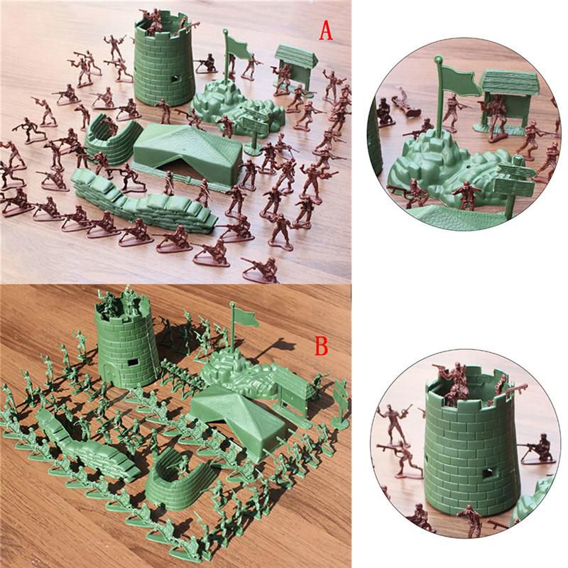 PINGZ 100PCS 4cm Army Combat Men Plastic Soldiers Military Figure Action Kid Gift Toy