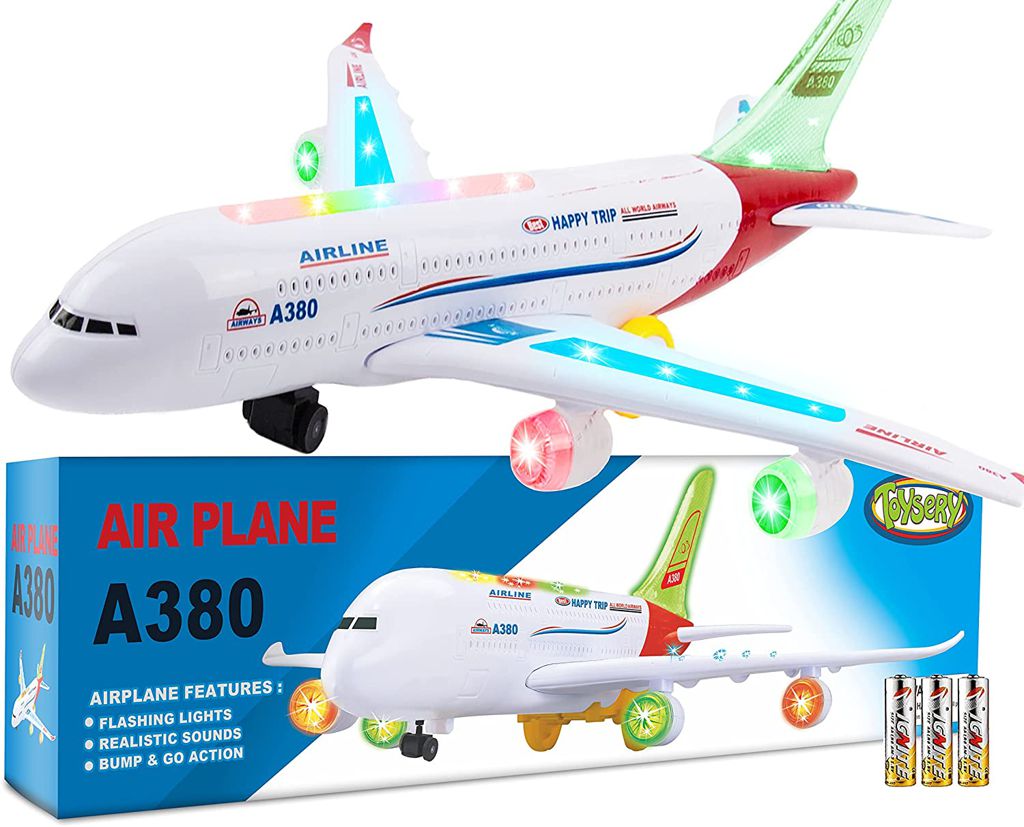 Toysery Airplane Toys for Kids, Bump and Go Action, Toddler Toy Plane with LED Flashing Lights and Sounds for Boys & Girls 3 -12 Years Old