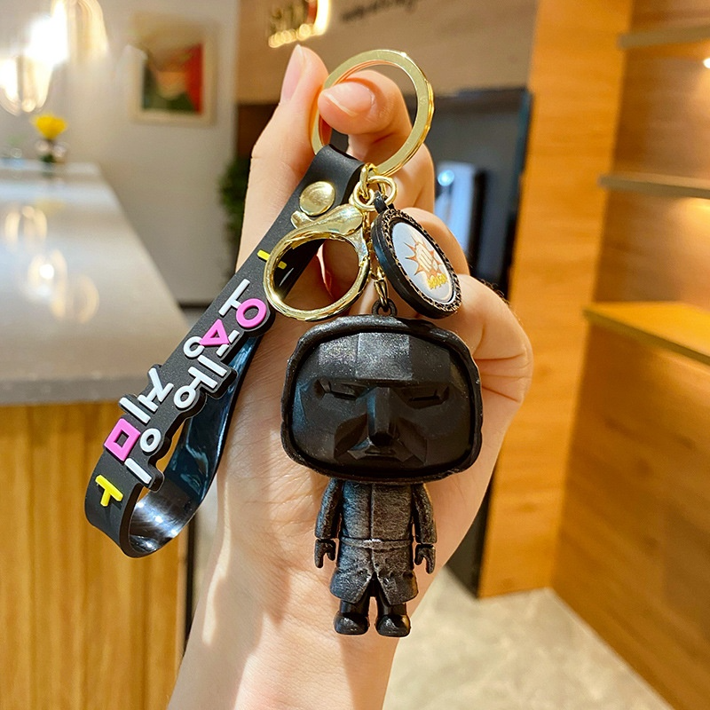 Squid Game Keychain Soldier Triangle Mini Doll Figures Key Ring Game Doll