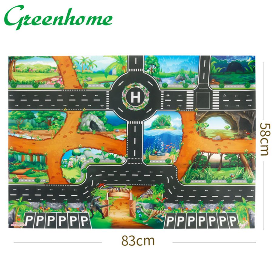Greenhome 83x57cm Traffic Route Dinosaur Pattern Kids Play Pad Mat Rug Carpet Room Decor