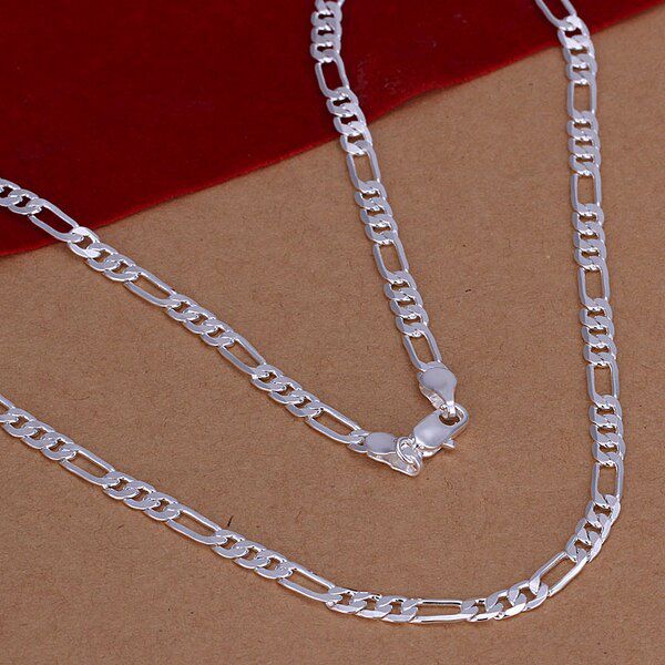 Mens 4MM 16''-30'' Figaro Chain! Wholesale Silver Plated Necklace & chains for women men ,Fashion party Jewelry Accessories,