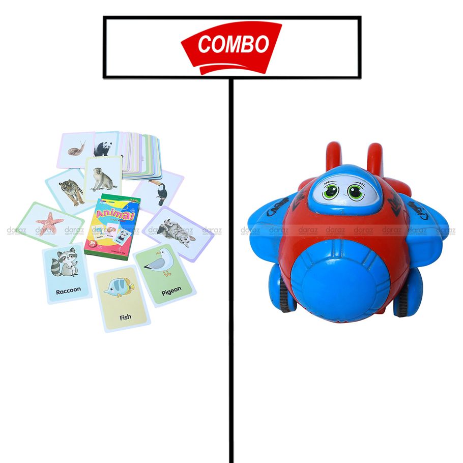 ANIMAL GAME CARD FOR KIDS  & CARTOON FACE TOY PLANE COMBO