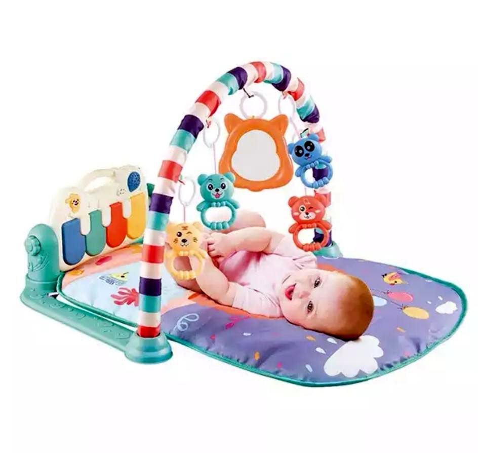 Shree Choice Toy Stop 3 in 1 Fitness Activity with Music and Lights Fun Piano, Harmonium Multi-Functional Kick and Play Mat Gym for Babies (Multicolour)