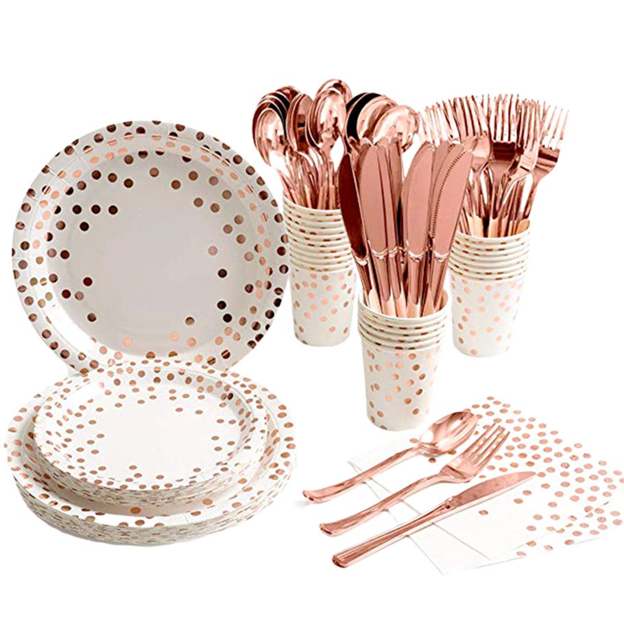 Party leware Kit Stkable Stylish Party Plates Cups Straws Disposable Dinnerware