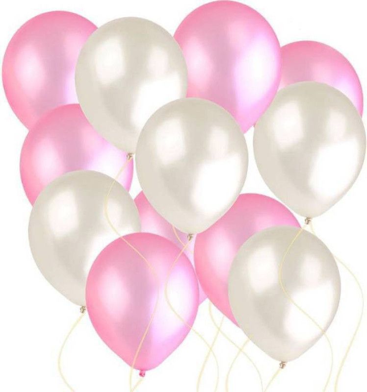 Crete Solid Pink & White 50 Balloon  (Pink, White, Pack of 50)