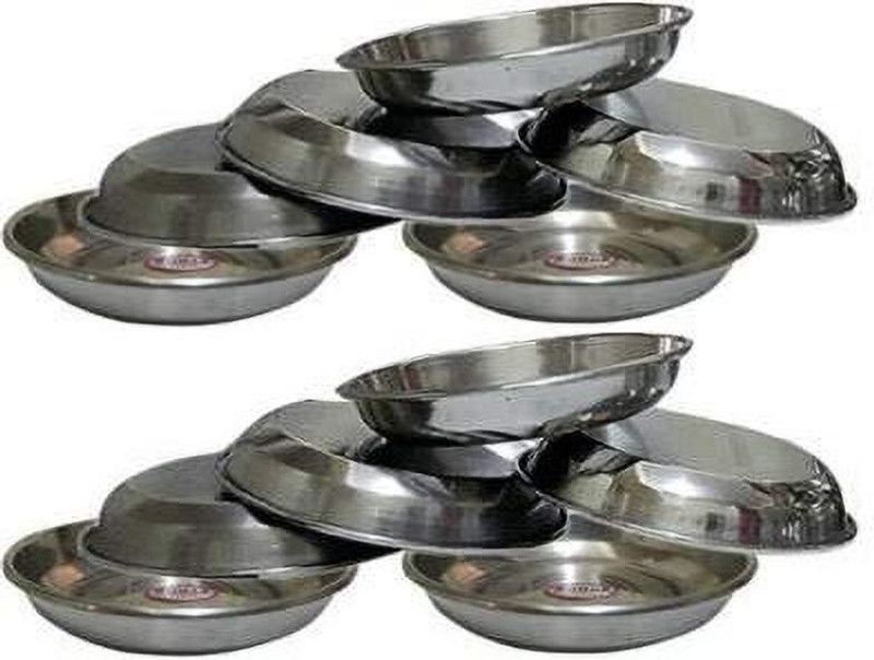 MISHIKA ENTERPRISES Stainless Steel Dessert Plates, Stainless Steel Vegetable Bowl with Mirror Finish, Heavy Gauge Steel Dessert Plates, Halwa/Dessert Plate Set Quarter Plate  (Pack of 12)