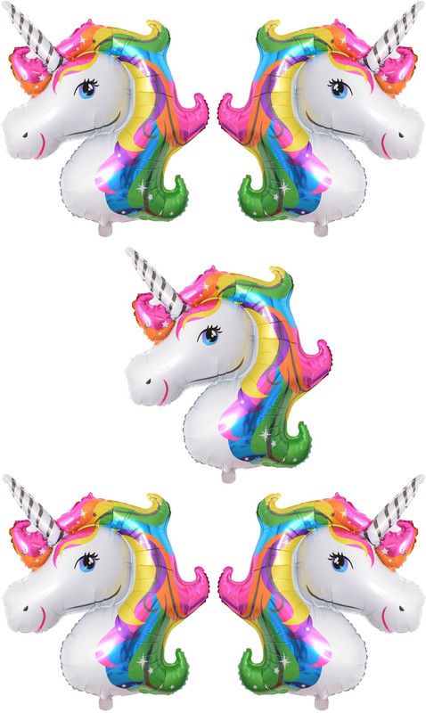 De-Ultimate Printed Set Of 5 Pcs Decorative Multicolor Color Unicorn 3D Foil Balloon  (Multicolor, Pack of 5)