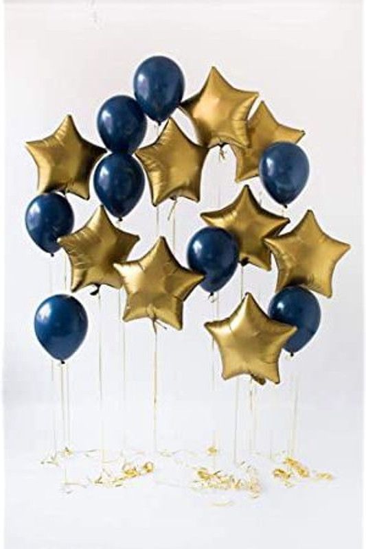 Nayugic Solid 10 Blue Chrome 10 Gold chrome Stars Set of 20pcs for Birthday Party Anniversary Wedding Baby Shower Celebration for Home Decoration Balloon  (Blue, Pack of 20)