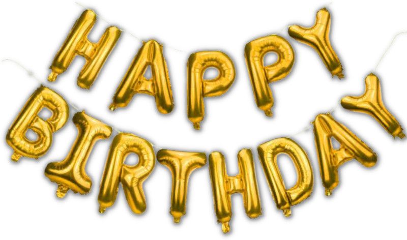 House of Banter Solid Golden Happy Birthday Foil Balloon - 13pc. Balloon  (Gold, Pack of 13)