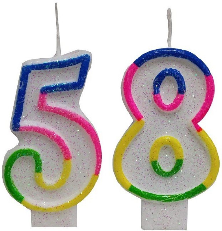Stylewell Two Digit ( Number 58 ) Rainbow Border Glitter Candle Candle  (Multicolor, Pack of 2)