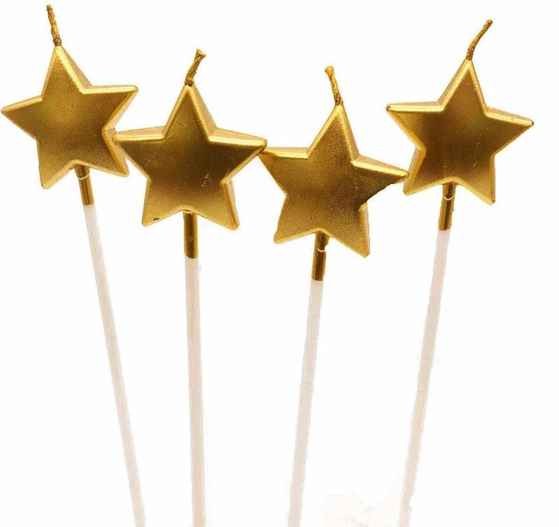ANVRITI Birthday Party Decoration 4 Star Candle Golden Big Cake Decoration Candle  (Gold, Pack of 4)