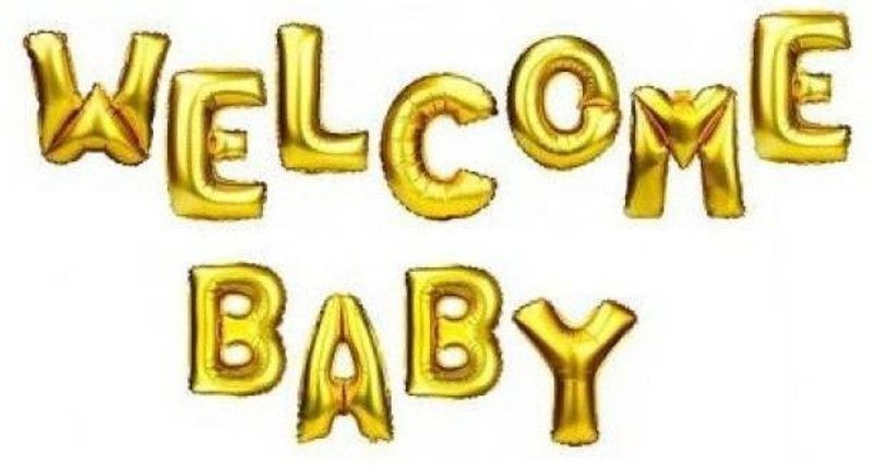 MoohH Solid ( WELCOME BABY ) Golden Color 3d Foil Letter Balloon (Gold, Pack of 11) Balloon  (Gold, Pack of 11)