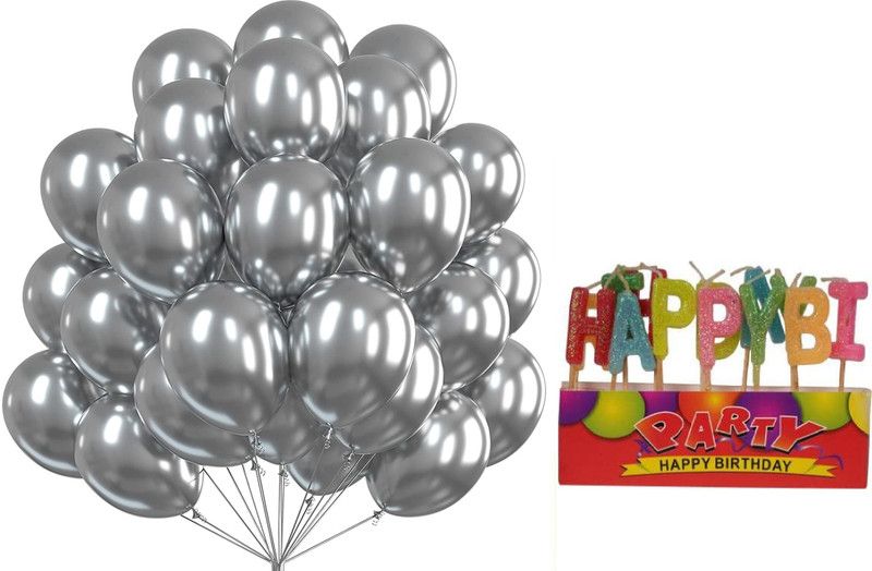 Neevaza Solid With Candles_Silver_50 Balloon  (Silver, Pack of 50)