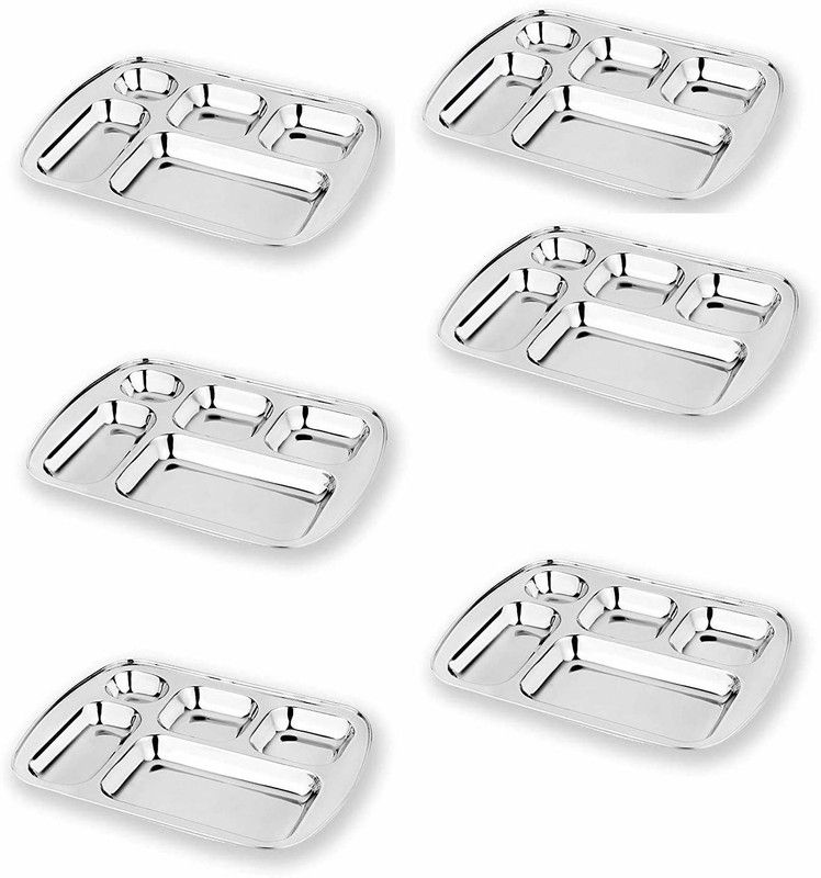 damurhu shivhomeworld Stainless Steel 3 in 1 Capsule Square Katori Tray Plate (Set of 6) Dinner Plate  (Pack of 6, Microwave Safe)