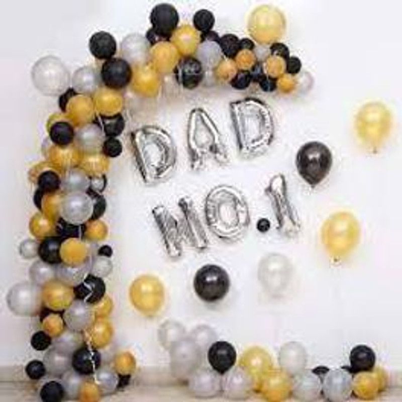 seal the deal Solid Father's day decoration DAD no-1 foil silver & balloon 30pc (pack of 36) Letter Balloon  (Gold, Black, Silver, Pack of 36)